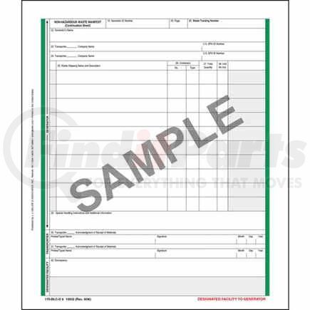 10502 by JJ KELLER - Non-Hazardous Waste Manifest Continuation Sheet - Pin-Feed Format, 6-Ply - Pin-feed, 6-ply, 9-1/2" x 11"