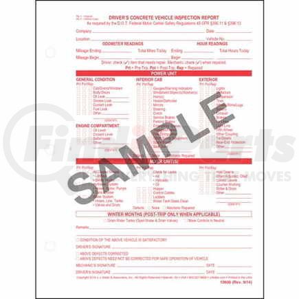 10606 by JJ KELLER - Driver's Concrete Vehicle Inspection Report, Snap-Out Format - Stock - Snap-Out Format, 8-1/2" x 6-1/2"