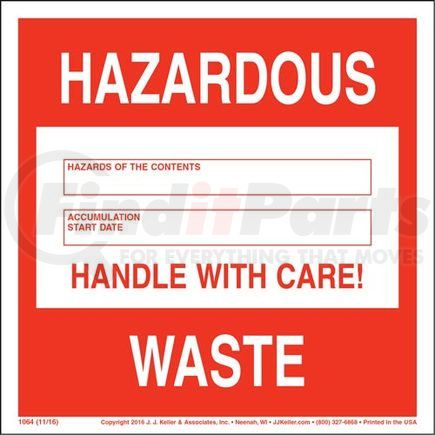 1064 by JJ KELLER - Hazardous Waste 90-Day Accumulation Labels - Paper, Single Sheet (1 Label/Sheet)