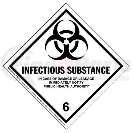 1082 by JJ KELLER - Class 6 Infectious Substance Labels - Paper, Single Sheet (2 Labels/Sheet)