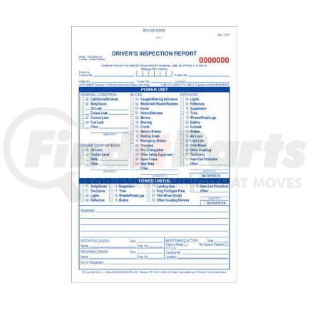 1087 by JJ KELLER - Detailed Driver's Vehicle Inspection Report, 3-Ply, w/ Carbon, Blue - Stock - 3-Ply, With Carbon Interleaf, 5-1/2" x 8-1/2"