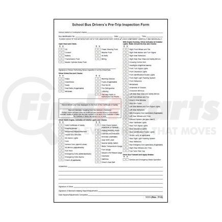 1111 by JJ KELLER - Illinois School Bus Driver's Pre-Trip Inspection Form - 2-ply, with carbon
