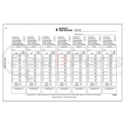 11140 by JJ KELLER - J. J. Keller's Log Auditing Service-Driver's Time Record - Stock - Stock Log