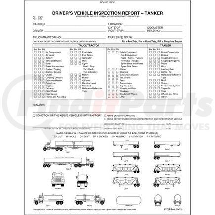 11725 by JJ KELLER - Detailed Driver's Vehicle Inspection Report w/Illustrations (Tanker), Book Format - Stock - 2-ply, carbonless, book format, 8-1/2" x 11"