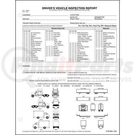 11727 by JJ KELLER - Detailed Driver's Vehicle Inspection Reports w/Illustrations (Truck & Tractor/Trailer), Snap-Out Format - Stock - 2-ply, carbonless, snap-out format, 8-1/2" x 11"