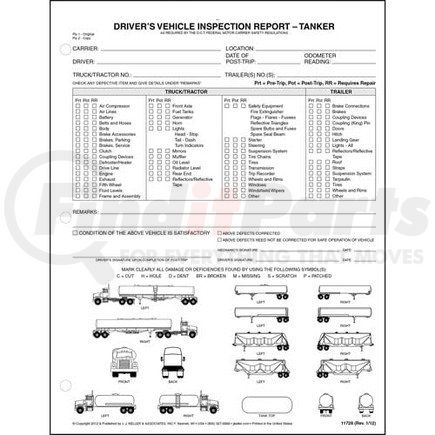 11728 by JJ KELLER - Detailed Driver's Vehicle Inspection Report w/Illustrations (Tanker), Snap-Out Format - Stock - 2-ply, carbonless, snap-out format, 8-1/2" x 11"