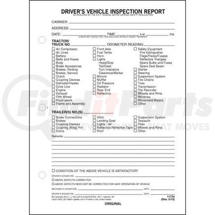 11734 by JJ KELLER - Detailed Driver's Vehicle Inspection Report, Side-Stub Snap-Out Format - Stock - 2-ply, side-stub snap-out, carbonless, 8-1/2" x 6-1/2"