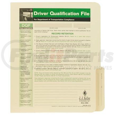 1232 by JJ KELLER - Driver Qualification File Folder - For Single-Copy Forms - File Folder