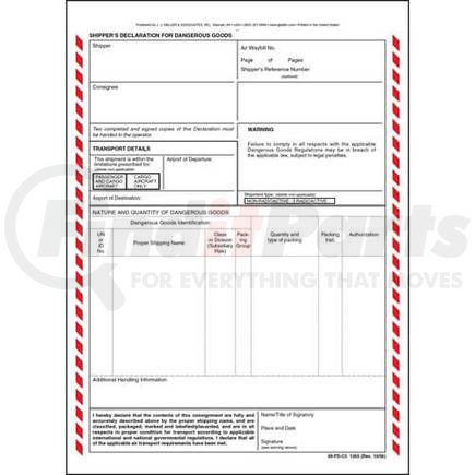 JJ Keller 1265 Shipper's Declaration For Dangerous Goods - 3-Ply w/ Carbon - 3-ply, carbon, 8 1/2" x 11 3/4"