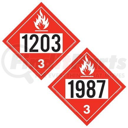 13355 by JJ KELLER - 1203/1987 Placard - Class 3 Flammable Liquid - 20 mil Polystyrene, Unlaminated