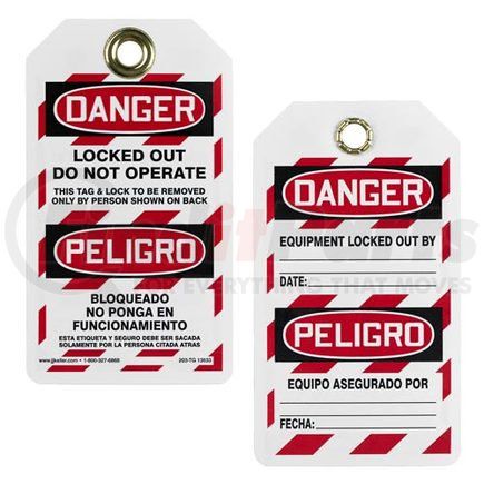 13633 by JJ KELLER - Bilingual Lockout/Tagout Tag - Danger Locked Out, Do Not Operate - DANGER - Locked Out - Do Not Operate