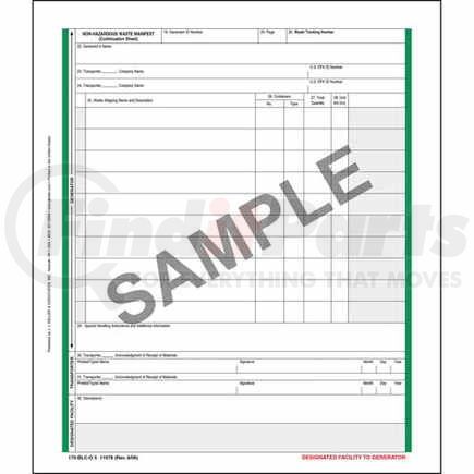 11978 by JJ KELLER - Non-Hazardous Waste Manifest Continuation Sheet - Pin-Feed Format, 5-Ply - Pin-feed, 5-ply, 9-1/2" x 11"