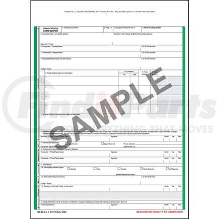 11979 by JJ KELLER - Non-Hazardous Waste Manifest - Snap-Out Format, 5-Ply - Snap-out format, 5-ply, 8-1/2" x 11-3/4"