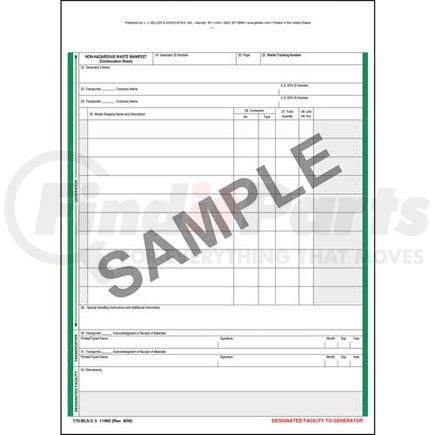 11980 by JJ KELLER - Non-Hazardous Waste Manifest Continuation Sheet - Snap-Out Format, 5-Ply - Snap-out format, 5-ply, 8-1/2" x 11-3/4"