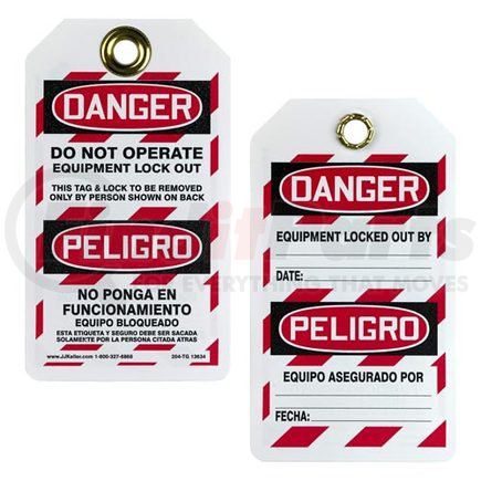 13634 by JJ KELLER - Bilingual Lockout/Tagout Tag - Danger Do Not Operate, Equipment Lockout - DANGER - Do Not Operate - Equipment Lockout