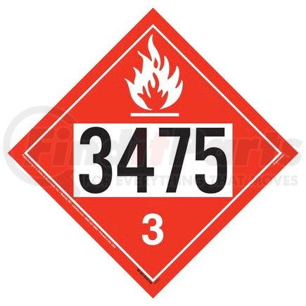 13742 by JJ KELLER - 3475 Placard - Class 3 Flammable Liquid - 20 mil Polystyrene, Unlaminated