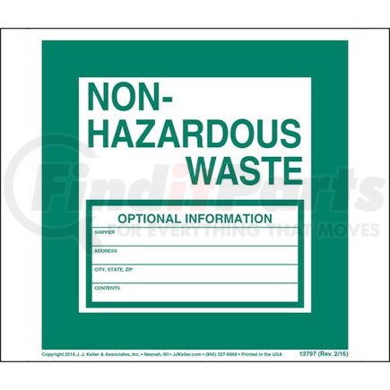 JJ Keller 13797 Non-Hazardous Waste Labels - Poly, Continuous (Pin-Feed), 500 Labels/Pk, Fanfolded