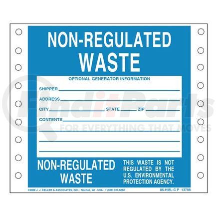 13798 by JJ KELLER - Non-Regulated Waste Labels - Paper, Continuous (Pin-Feed), 500 Labels/Pk, Fanfolded