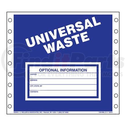 13800 by JJ KELLER - Universal Waste Labels - Vinyl, Continuous (Pin-Feed), 500 Labels/Pk, Fanfolded