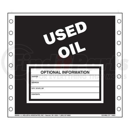 JJ Keller 13803 Used Oil Waste Labels - Paper, Continuous (Pin-Feed), 500 Labels/Pk, Fanfolded