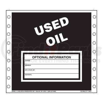 13804 by JJ KELLER - Used Oil Waste Labels - Vinyl, Continuous (Pin-Feed), 500 Labels/Pk, Fanfolded