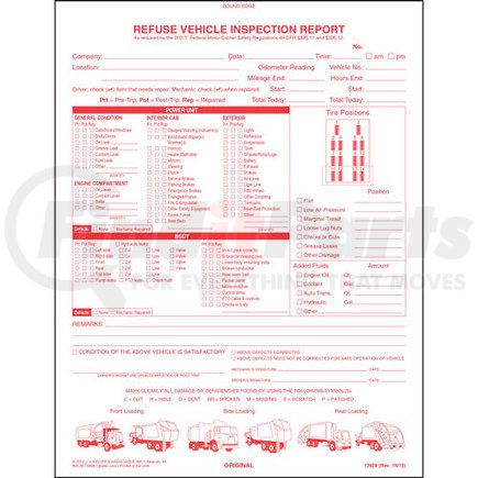 13928 by JJ KELLER - Refuse Truck Driver's Vehicle Inspection Report, Book Format - Stock - Book Format, 8-1/2" x 11"