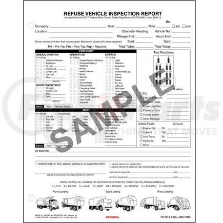 13929 by JJ KELLER - Refuse Truck Driver's Vehicle Inspection Report, Snap-Out Format - Stock - Snap-Out Format, 8-1/2" x 11"