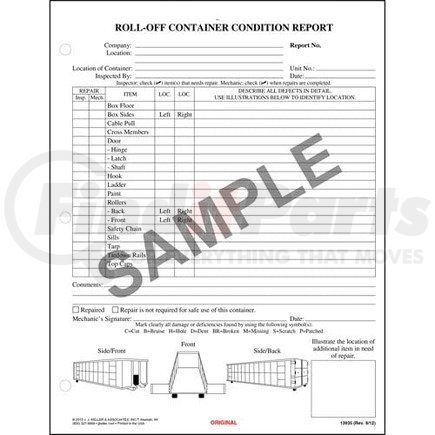 13935 by JJ KELLER - Roll-off Container Condition Report, Snap-Out Format - Stock - Snap-Out Format, 2-Ply