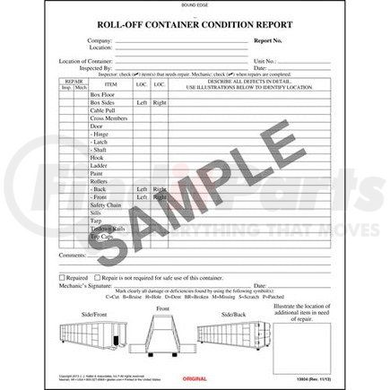 13934 by JJ KELLER - Roll-off Container Condition Report, Book Format - Stock - Book Format, 2-Ply