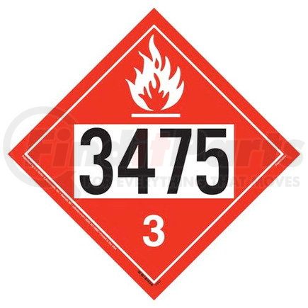 14144 by JJ KELLER - 3475 Placard - Class 3 Flammable Liquid - 20 mil Polystyrene, Laminated