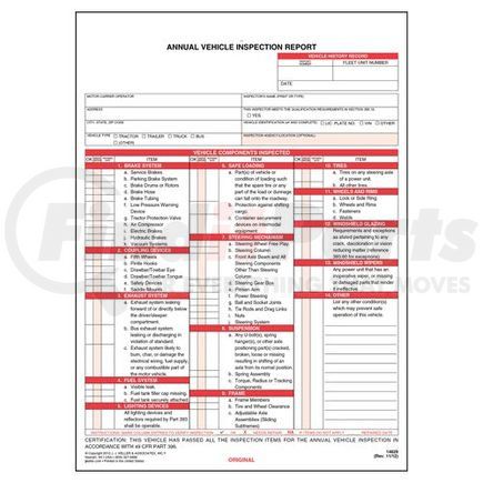 14829 by JJ KELLER - Annual Vehicle Inspection Report, 2-Ply w/ Carbon - Personalized - Snap-out format, 2-ply, with carbon