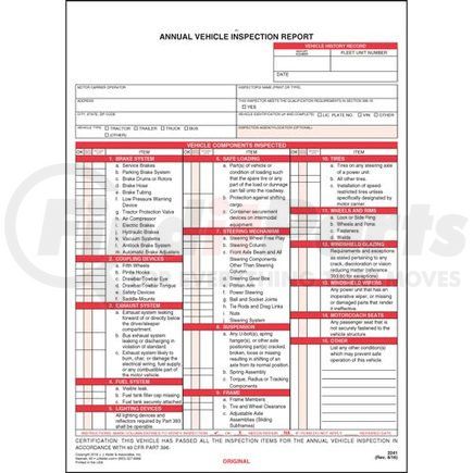 14844 by JJ KELLER - Annual Vehicle Inspection Report, 3-Ply w/ Carbon - Personalized - Snap-out format, 3-ply, with carbon