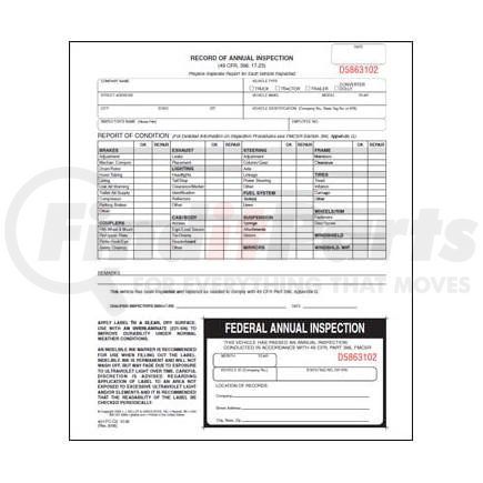 14921 by JJ KELLER - Record of Annual Inspection w/Inspection Decal - Personalized - Form and Decal