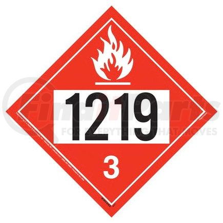 14935 by JJ KELLER - 1219 Placard - Class 3 Flammable Liquid - 4 mil Vinyl Removable Adhesive