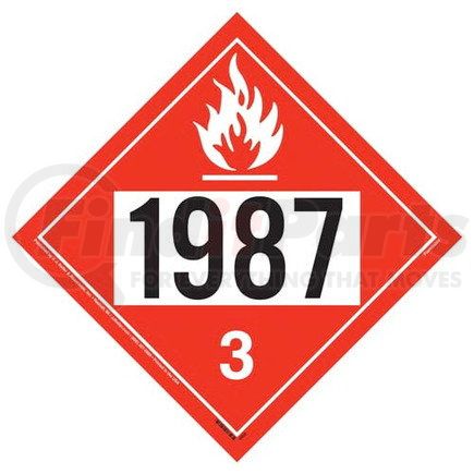14992 by JJ KELLER - 1987 Placard - Class 3 Flammable Liquid - 4 mil Vinyl Removable Adhesive