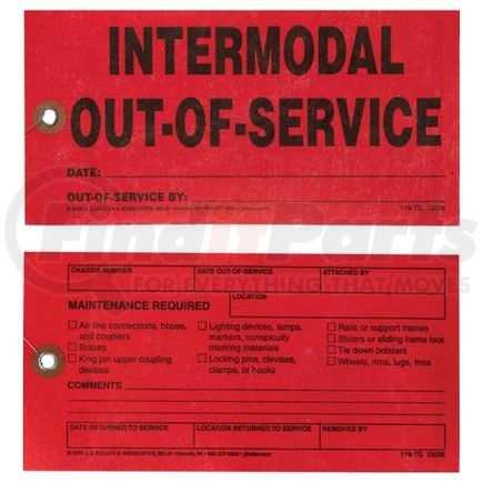 15036 by JJ KELLER - Intermodal Out-of-Service Tag - Synthetic, 3-5/8" x 7-1/4"