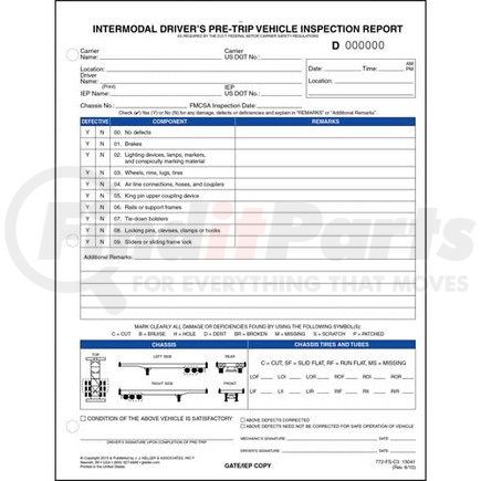 15041 by JJ KELLER - Intermodal Driver's Pre-Trip Inspection Report w/Illustrations - Stock - Snap-out format, 3-ply, 8-1/2" x 11"