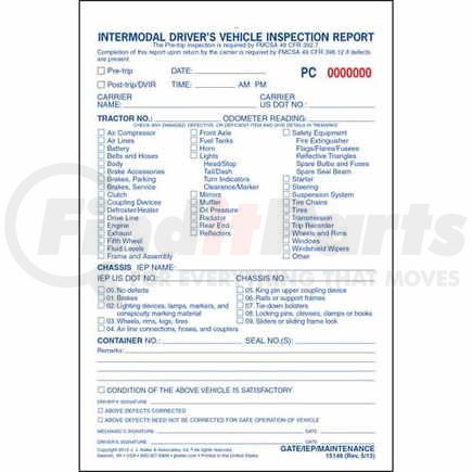 15149 by JJ KELLER - Intermodal Driver's Vehicle Inspection Report - Pre-Trip, Snap-Out Format - Stock - Snap-out format, 2-ply, 5-2/3" x 8-1/2"