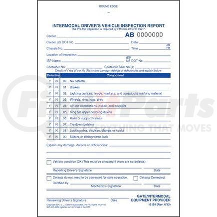 15155 by JJ KELLER - Intermodal Driver's Chassis Inspection Report - Pre-Trip, Book Format - Stock - 2-ply, carbonless, book format 5-1/2" x 8-1/2"