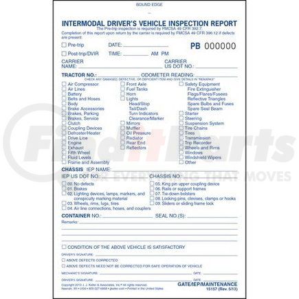 15157 by JJ KELLER - Intermodal Driver's Vehicle Inspection Report - Pre-Trip, Book Format - Stock - Book format, 2-ply, 5-1/2" x 8-1/2"