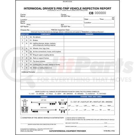 15158 by JJ KELLER - Intermodal Driver's Pre-Trip Inspection Report w/Illustrations, Book Format - Stock - Book format, 2-ply, 8-1/2" x 11"