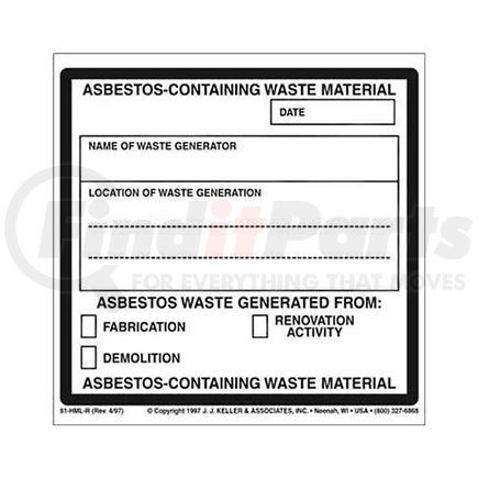 1573 by JJ KELLER - Asbestos-Containing Waste Material Package Marking - Roll of 500