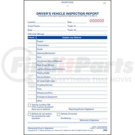 2006 by JJ KELLER - Simplified Driver's Vehicle Inspection Report - Vertical Format, 3-Ply, Carbonless, Book Format - Stock - 3-ply book, carbonless, book format