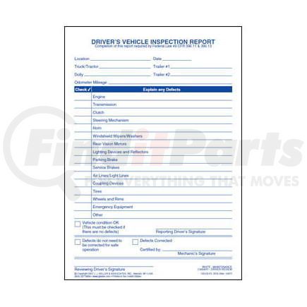 2074 by JJ KELLER - Simplified Driver's Vehicle Inspection Report - Vertical Format, 3-Ply, w/Carbon, Snap-Out Format - Stock - 3-ply, with carbon, snap-out format