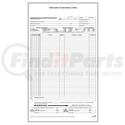 2144 by JJ KELLER - Household Goods Descriptive Inventory Form - Long Form - Long Form