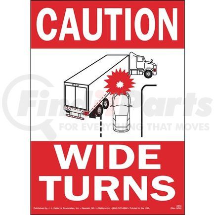 2410 by JJ KELLER - Caution Wide Turns Sign with Icon - Reflective - Vertical, White on Red, Reflective Vinyl with Adhesive