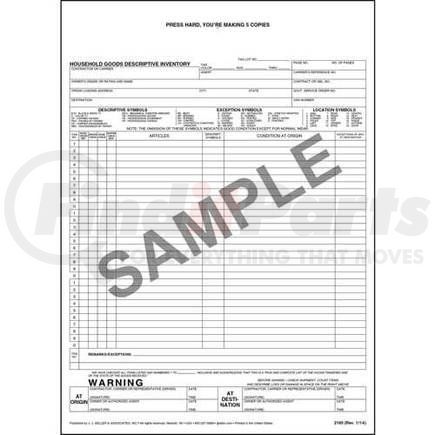 2185 by JJ KELLER - Household Goods Descriptive Inventory Form - Short Form - Short Form