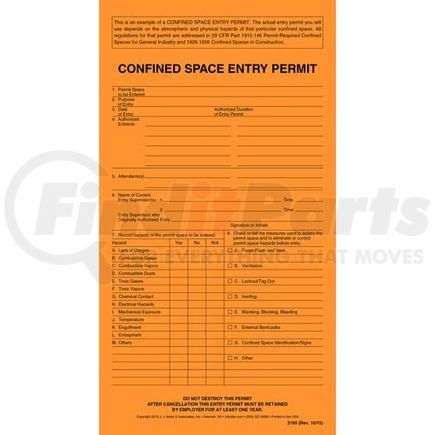 2195 by JJ KELLER - Confined Space Entry Permit "Example" - 6" x 11"