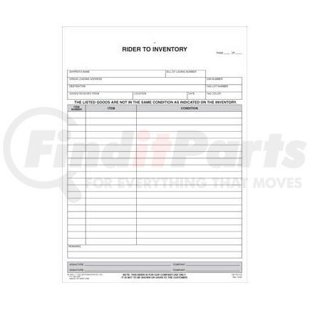 2205 by JJ KELLER - Household Goods Form - Rider to Inventory - Rider to Inventory