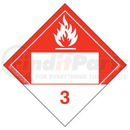 2719 by JJ KELLER - Class 3 Combustible Liquid Placard - Blank - Blank, 4 mil Vinyl Permanent Adhesive